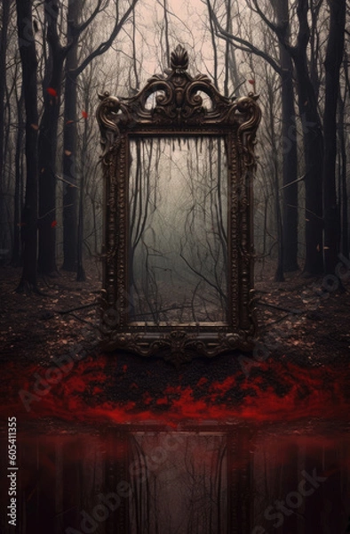 Fototapeta The haunted mirror generative AI digital illustration