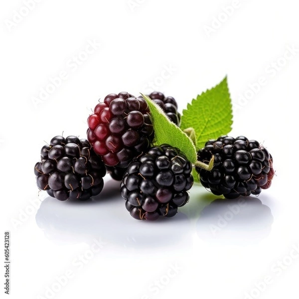 Fototapeta Blackberries isolated on white background (generative AI)
