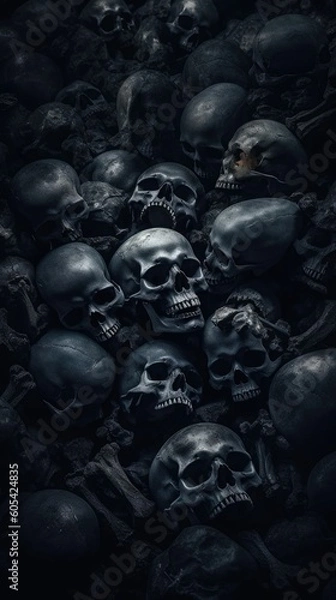 Fototapeta Dark Mode background with Creepy Skull Heads. Gen AI	
