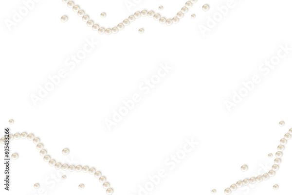 Fototapeta Beautiful pearl necklace. Jewel. Bead decoration. Vector illustration. White background. Border. Image of strands of pearls, necklaces on a white background.