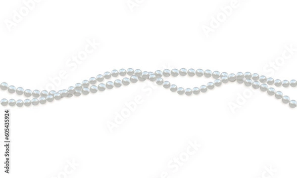 Obraz Beautiful pearl necklace. Jewel. Bead decoration. Vector illustration. White background. Border. Image of strands of pearls, necklaces on a white background.