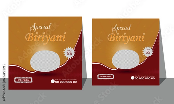 Obraz Food Social Media  template design set with white, orange, red and yellow color. food, business proposal, promotion, advertise, publication, cover page. new digital biriyani flyer set Vector