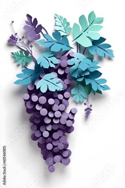 Fototapeta Abstract Graphic Paper Cut Style Grapes of Purple and Blue.