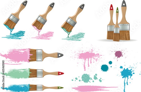 Fototapeta Isolated flat brushes with strokes and spots of paint 