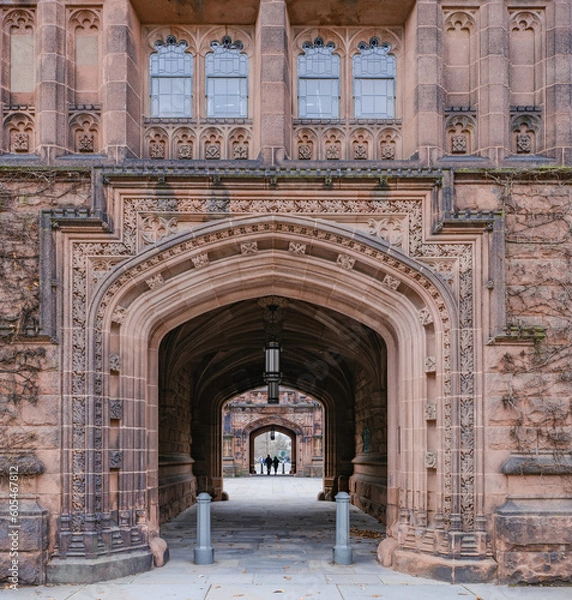 Fototapeta Colonial era Intricate masonry brick work on an old university campus