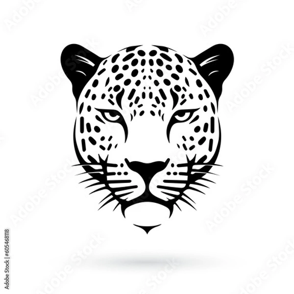 Fototapeta Stylized dark leopard head design on white background, in the style of a tattoo-inspired look