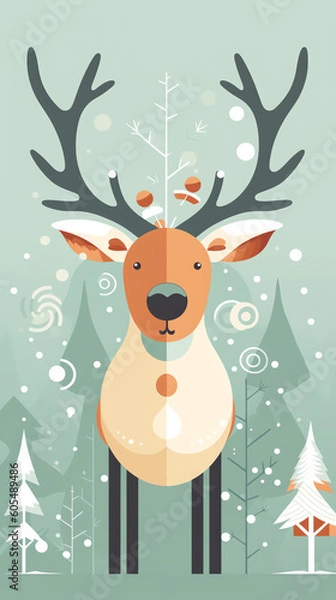 Fototapeta Enchanted Reindeer: Amidst Snowfall and Pines, vector ilustration created with Generative AI Technology