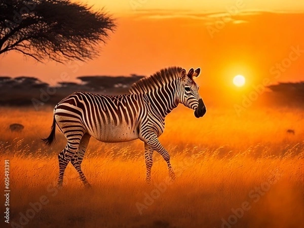Obraz zebra at sunset