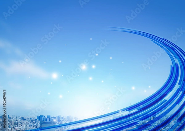 Obraz 晴れた都市とネットワーク背景