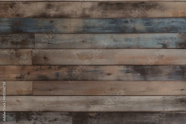 Fototapeta Distressed wooden wall, adding a rustic and worn-out aesthetic Generative AI