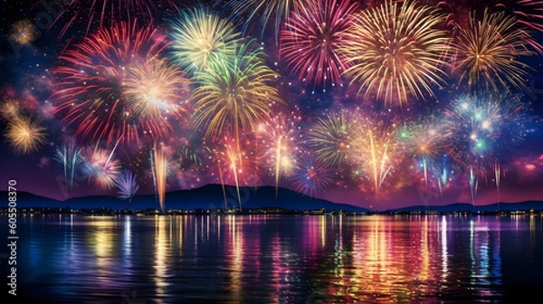 Fototapeta 夜空に舞う花火の魔法 No.027 | The Enchanting Magic of Dancing Fireworks Generative AI