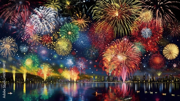 Obraz 夜空に舞う花火の魔法 No.023 | The Enchanting Magic of Dancing Fireworks Generative AI