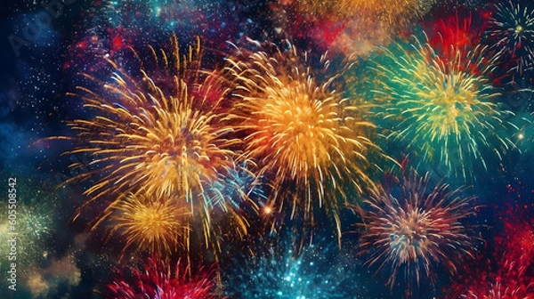 Fototapeta 夜空に舞う花火の魔法 No.012 | The Enchanting Magic of Dancing Fireworks Generative AI
