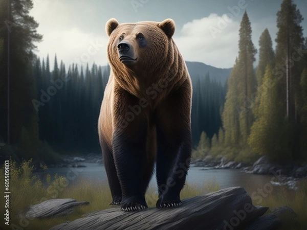 Obraz brown bear in water