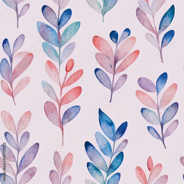 Fototapeta Whimsical Watercolor: A Natural Spring Pattern of Modern Decorative Leaves in a Refreshing Seamless Design