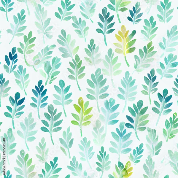 Fototapeta Whimsical Watercolor: A Natural Green Spring Pattern of Modern Decorative Leaves in a Refreshing Seamless Design