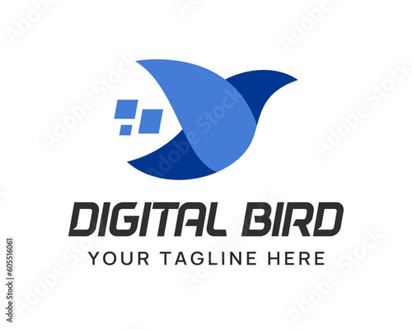 Obraz Tech digital flying bird logo design