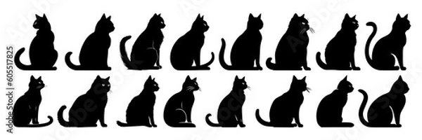 Fototapeta Cat silhouettes set, large pack of vector silhouette design, isolated white background