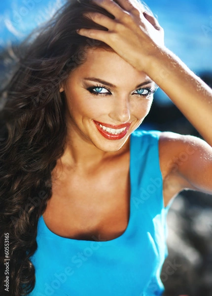 Fototapeta Woman In Blue Dress Outdoor