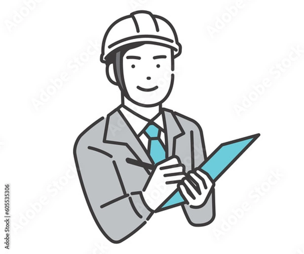 Fototapeta 点検をするヘルメットをかぶった作業員のベクターイラスト素材／チェック／説明／新入社員
