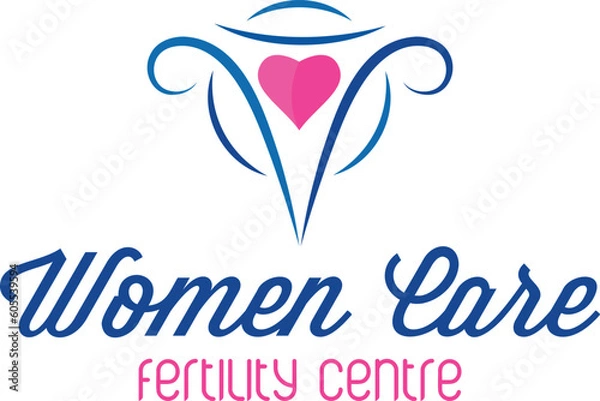 Fototapeta Professional and creative logo design template of the fertility women care with the heart symbol in the middle of it using the negative space concept in a very abstract and unique style.