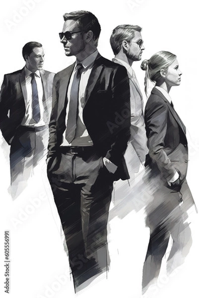 Fototapeta Crowd business people in silhouette. Charcoal drawing, generative art
