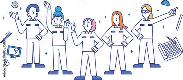 Fototapeta 機械設計士の職業に就く女性のイラスト