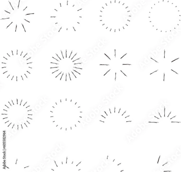 Fototapeta イラスト素材：手書き　シンプルなサンバースト・スターバースト・ベクター・太陽のシンボル