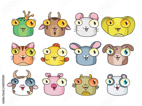Fototapeta set of funny vector icons. animals