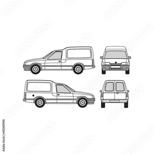 Obraz van outline, year 1992, isolated white background, front, back, top and side view, part 5