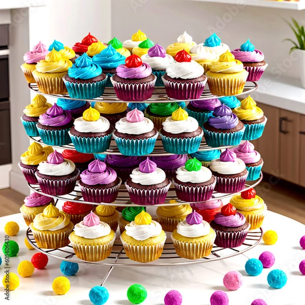Fototapeta cupcakes with cream and sprinkles generative AI
