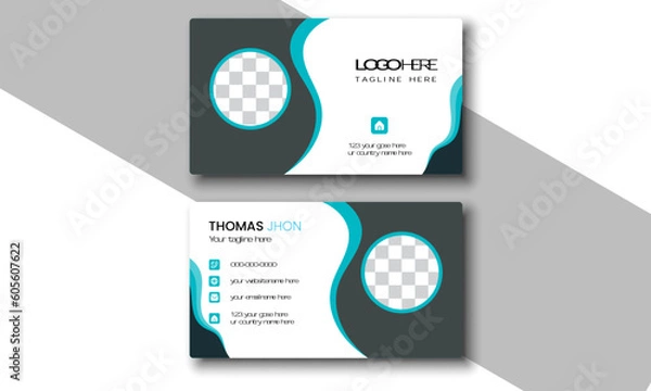Fototapeta Corporate clean and modern business card template vector design and black and blue business card. 