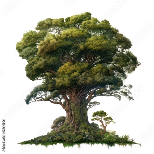 Obraz fantasy tree, wygenerowana przez AI, ilustracja drzewa bez tła