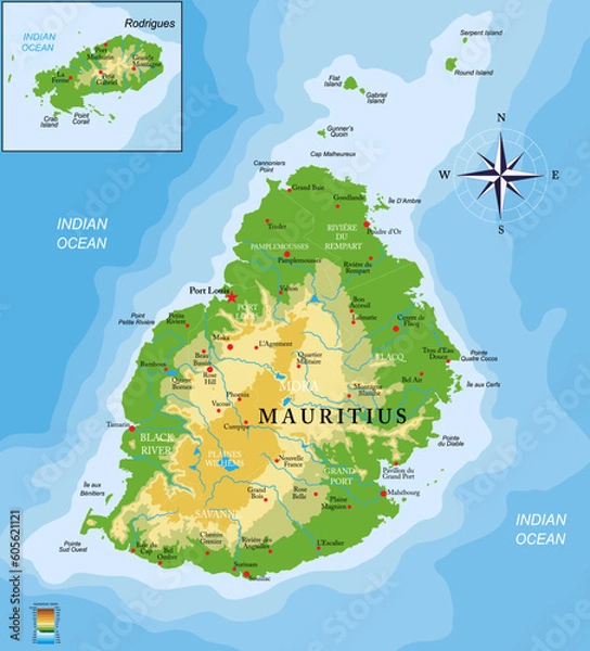 Obraz Mauritius islands physical map
