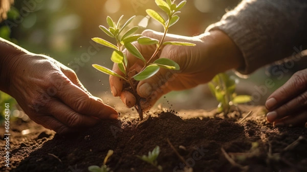 Obraz Family Planting Trees Together, Leaving Natural Legacy for Future Generations Generative AI