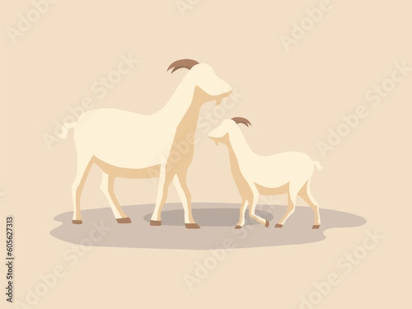 Obraz mother goat with her baby kid flat vector
