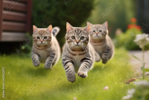 Fototapeta Cat running on the garden