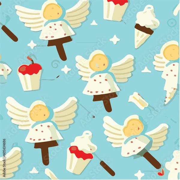 Fototapeta cute simple angel food cake pattern, cartoon, minimal, decorate blankets, carpets, for kids, theme print design
