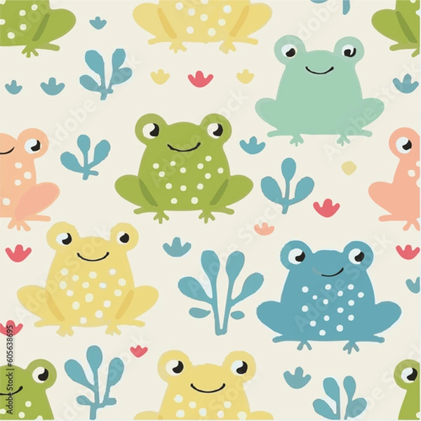 Obraz cute simple frog pattern, cartoon, minimal, decorate blankets, carpets, for kids, theme print design
