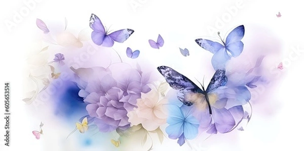 Fototapeta Butterflies with flowers on a white background.
