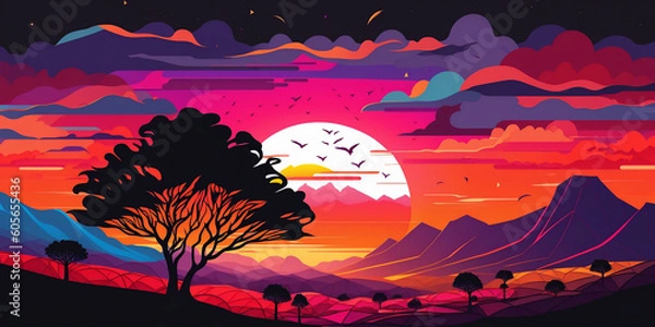 Fototapeta sunset over the mountains