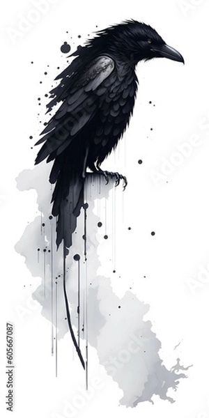 Fototapeta Shadow Messenger: The Dark Elegance of a Raven, Painted in Ink and Mystery