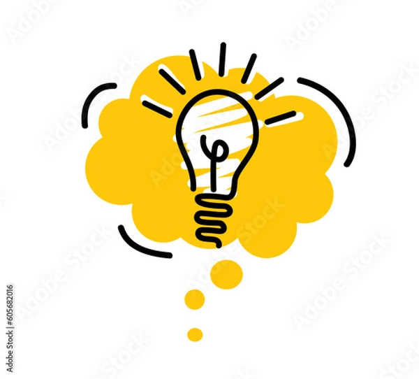 Obraz Bright yellow speech bubbles with icons light bulb. Concept ideas or insight.
