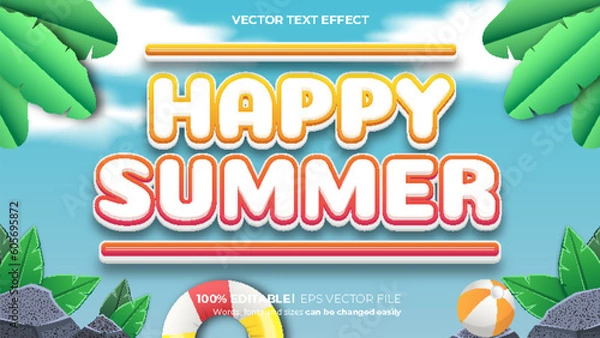 Obraz Vector happy summer 3d bold style editable text effect on sky background