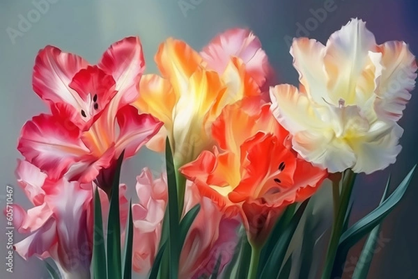 Obraz still life with colorful gladioli on dark background