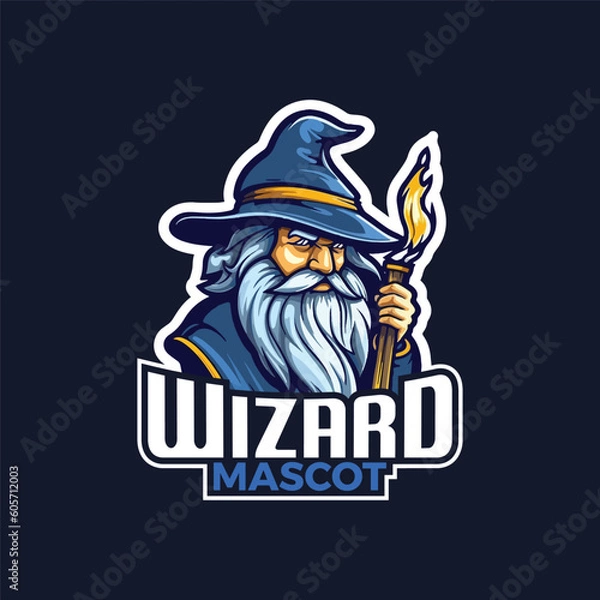 Fototapeta Wizard Mascot Logo Design Wizard Vector Illustration