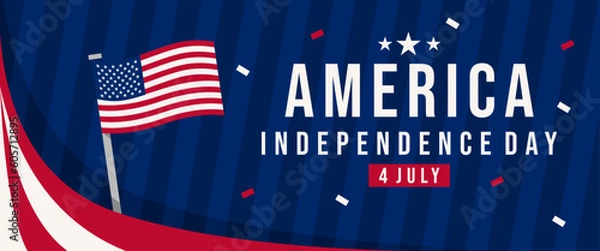 Fototapeta Vector Banner, Celebrate america Independence Day! Add patriotic flair to your designs with this vibrant vector banner. Perfect for social media, websites, and more.