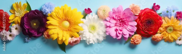 Fototapeta Spring banner for 8 march, mother's day, colorful vibrant bouquet of various flowers. Generative AI