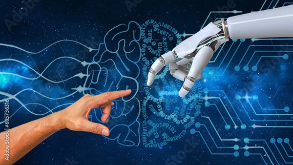 Fototapeta Artificial intelligence assistance between humans and robots