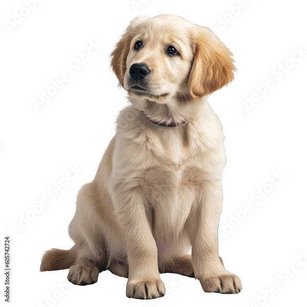 Fototapeta Golden retriever puppy isolated on transparent background.